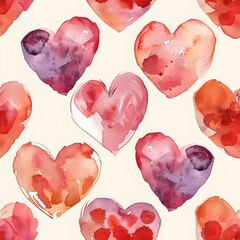 Cheerful Watercolor Hearts A Seamless Pattern of Love and Affection in Soft Pink and Red Shades - obrazy, fototapety, plakaty