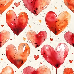 Cheerful Watercolor Hearts A Seamless Pattern of Romantic Shades and Playful Whims - obrazy, fototapety, plakaty