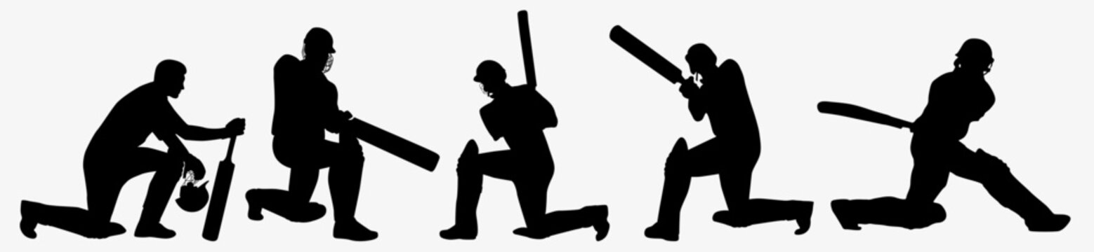 recommend clip art: cricket players silhouettes. Batsman in different poses