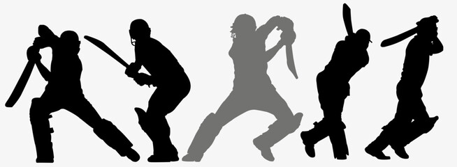 set of cricket player silhouette collection. 
