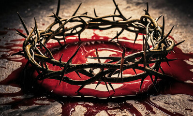 Thorned Crown in Blood: A Powerful Emblem Reminding Us of Christ's Humility, Sacrifice, and the Redemption He Offers Through His Blood Shed on Calvary's Cross. Thorned Crown in Blood