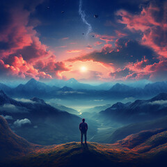 Wondrous image of spaceman travel through stargate with scifi landscape