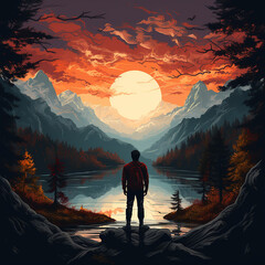 Wondrous image of spaceman travel through stargate with scifi landscape