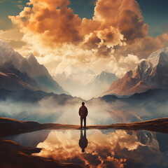 Wondrous image of spaceman travel through stargate with scifi landscape