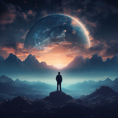 Wondrous image of spaceman travel through stargate with scifi landscape