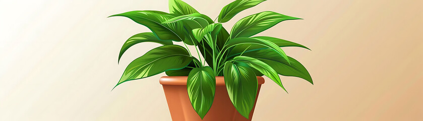 green plant in pot with leaves on a table against a white wall