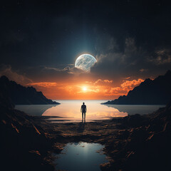 Wondrous image of spaceman travel through stargate with scifi landscape