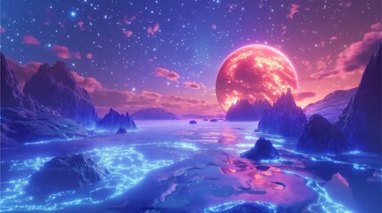A vibrant cosmos landscape filled with fantastical blue and pink.