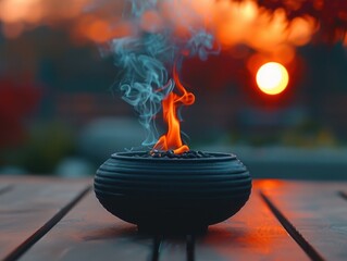 A bowl containing a burning fire - Powered by Adobe