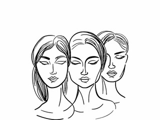 illustration of women face line art on white background