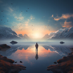 Wondrous image of spaceman travel through stargate with scifi landscape