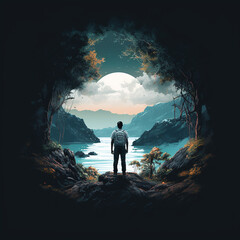 Wondrous image of spaceman travel through stargate with scifi landscape