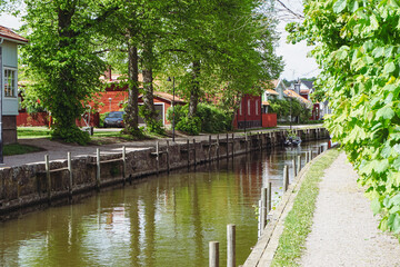 View of a canal through a small town