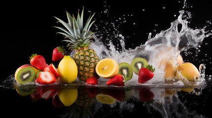 Splash of Freshness with Pineapple and Strawberries - High Resolution Image