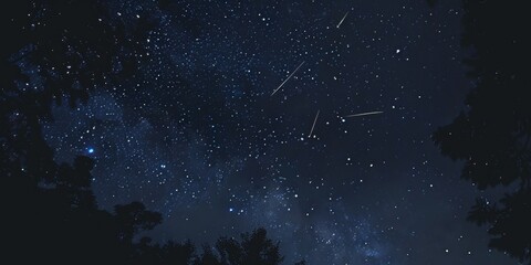 meteor shower in the starry night sky
