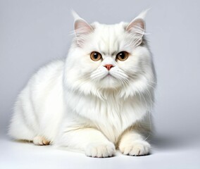 Beautiful white purebred cat on a gray background, close-up