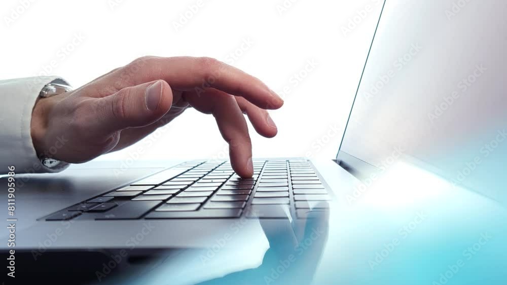 Poster view of man's hands typing close up. selective focus slow motion 4k uhd video.