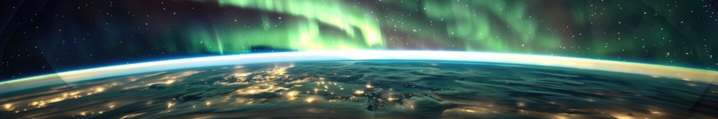 image of magnetic storm on earth, after solar flare, northern lights over the earth