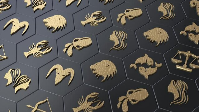 Astrology pattern with gold zodiac signs