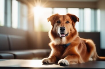 Cute dog resting on the floor at home