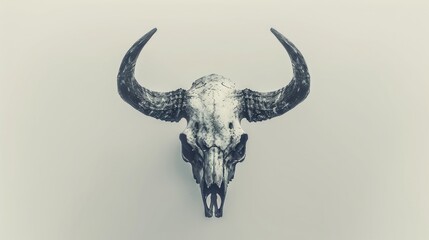 A white background beautifully highlights a skull adorned with majestic horns