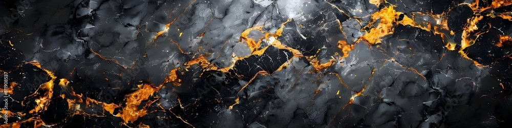 Poster Mesmerizing Black Marble Texture with Striking Abstract Patterns and Golden Veins,Ideal for High-End Design and Luxury Branding