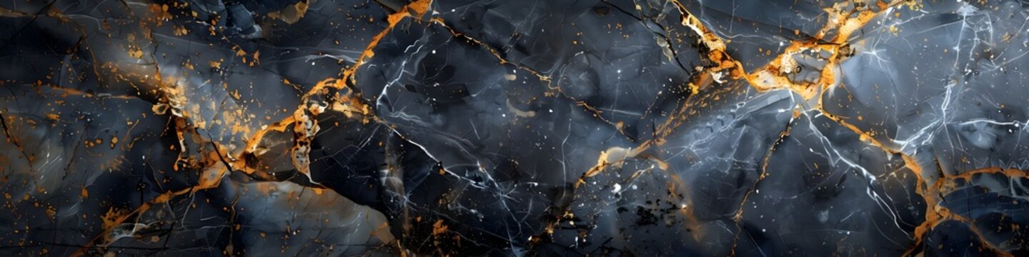 Elegant Cracked Black and Gold Marble Textured Abstract Background with Luxurious Swirling Patterns and Shimmering Details