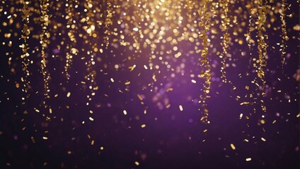 Opulent Elegance, Abstract Gold and Purple Glitter Confetti Bokeh