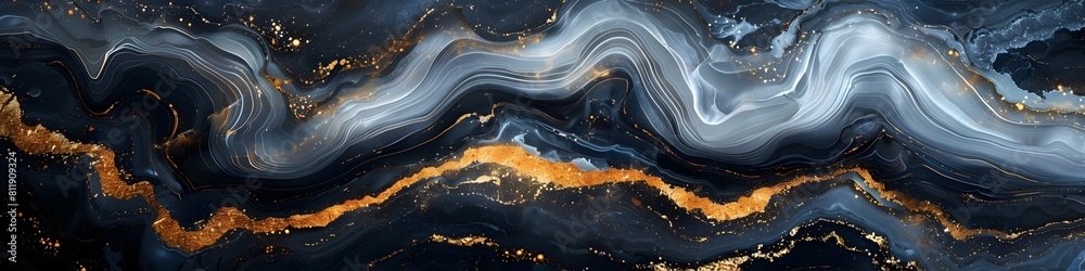 Poster captivating marble-inspired abstract with luminous golden accents showcasing dynamic fluid motions a