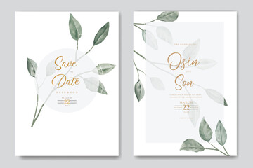 Set of elegant watercolor wedding invitation card template with greenery florals

