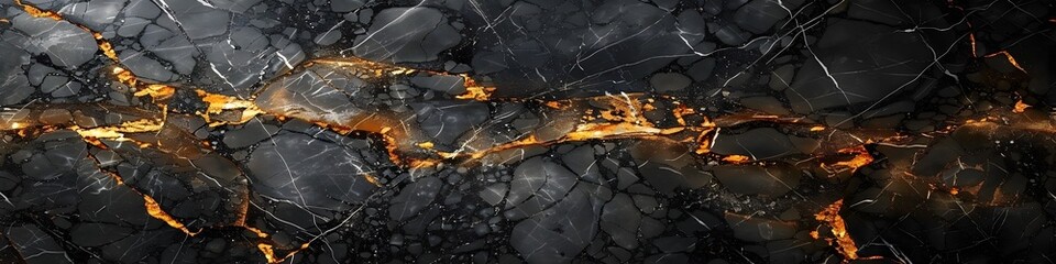 Mesmerizing Black Marble Texture with Fiery Golden Veins