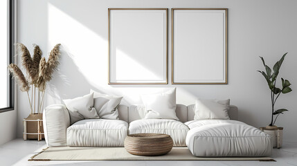 three Blank empty frame poster mockup portfolio living room presentation furniture living room
