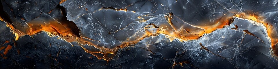 Dynamic Black Marble Texture with Fiery Molten Veins and Cracked Geological Patterns