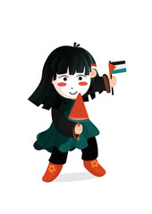 Illustration of a little girl with watermelon and her favorite flag