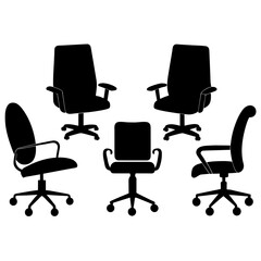 Office chair set silhouette, black color silhouette, white background