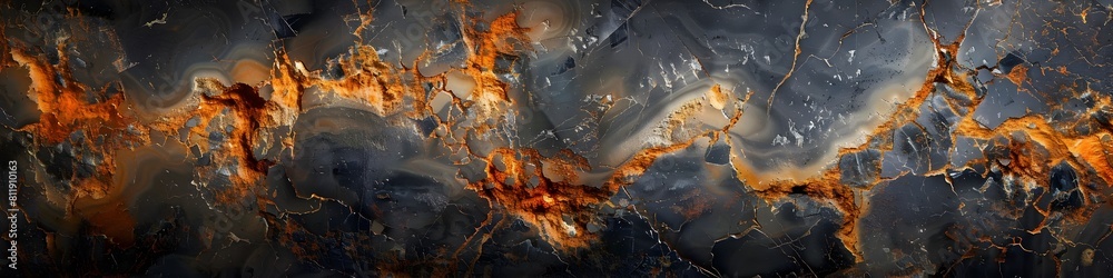 Aufkleber dramatic black marble textured abstract background with fiery fractal patterns and swirling energy