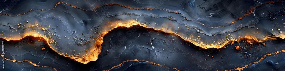 Aufkleber dramatic black and gold marble texture background with intricate fractal patterns and organic geolog