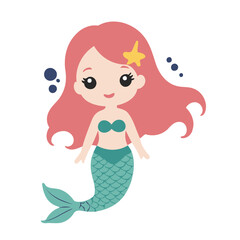 Vector illustration of a cute Mermaid for kids story book