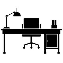 office desk silhouette in various styles, focusing on black colour silhouette 