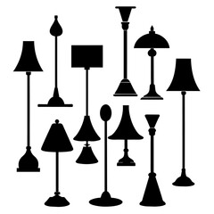 table lamp vector silhouette, varies style black color silhouette, white background