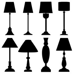 table lamp vector silhouette, varies style black color silhouette, white background