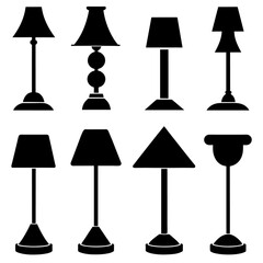 table lamp vector silhouette, varies style black color silhouette, white background