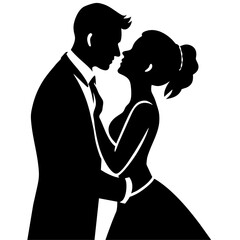 vector silhouette of a groom kissing the bride's forehead in a romantic dance position moment