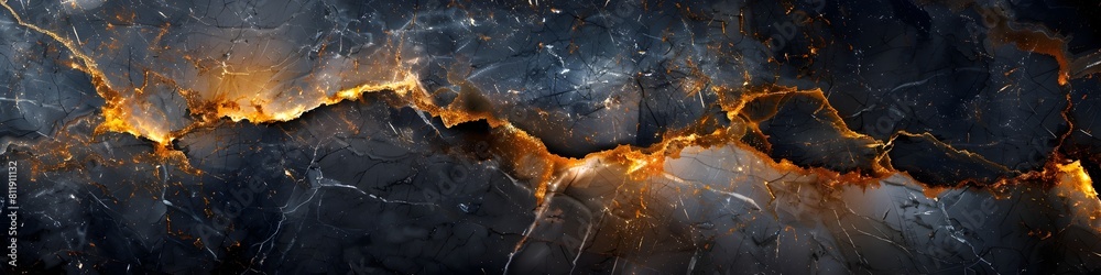 Poster dramatic black marble texture with fiery cracks and intricate patterns for premium backgrounds and g
