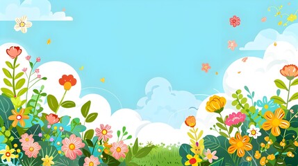 Colorful Springtime Floral Meadow in Peaceful Countryside Landscape