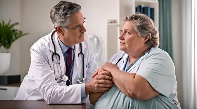 Medizinische Unterst&uuml;tzung bespricht Testergebnisse mit einem &auml;ngstlichen Patienten