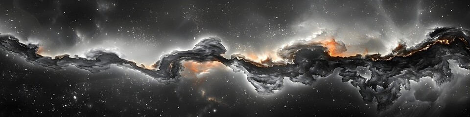 Fototapeta premium Dramatic Black Marble Texture with Cosmic Swirls and Silhouetted Shapes