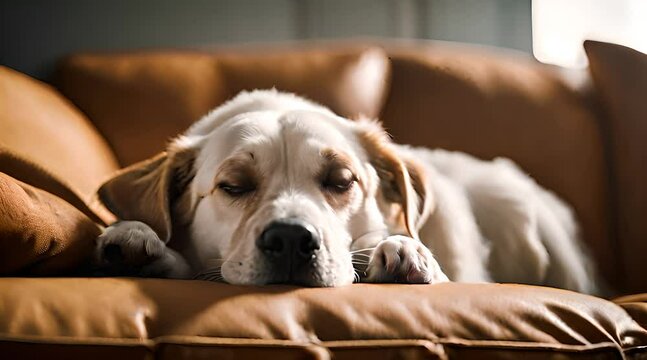 Hund liegt m&uuml;de auf dem Sofa