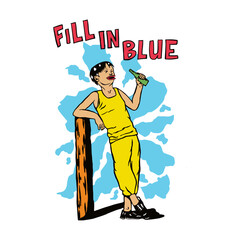 A man is drinking retro illustration