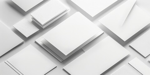 Blank white paper sheets and envelopes.